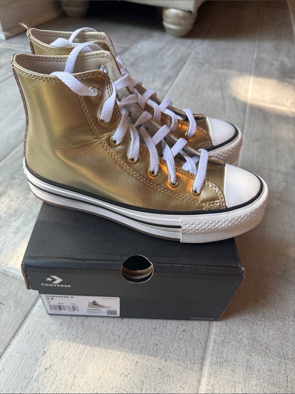 Converse Kids Metallic Gold High-Top Sneakers with White Accents